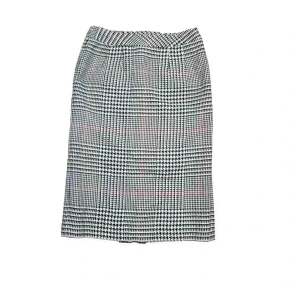 Talbots Women's Ivory/Black/Red Wool Ponte Glen Plaid Lined Pencil Straight Skir - Picture 2 of 13